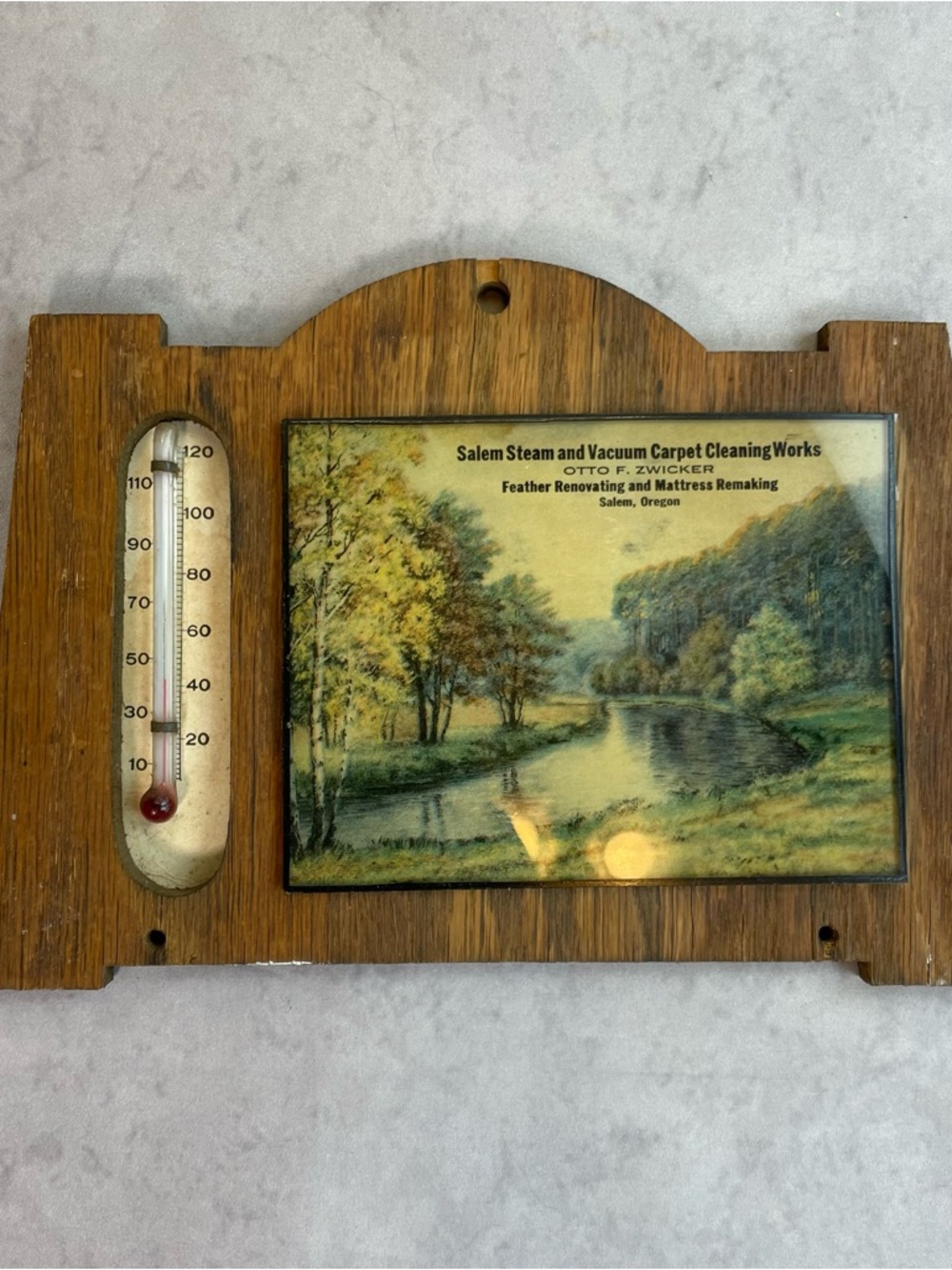 Vintage Salem Oregon Advertising Thermometer Wood Plaque Otto Zwicker